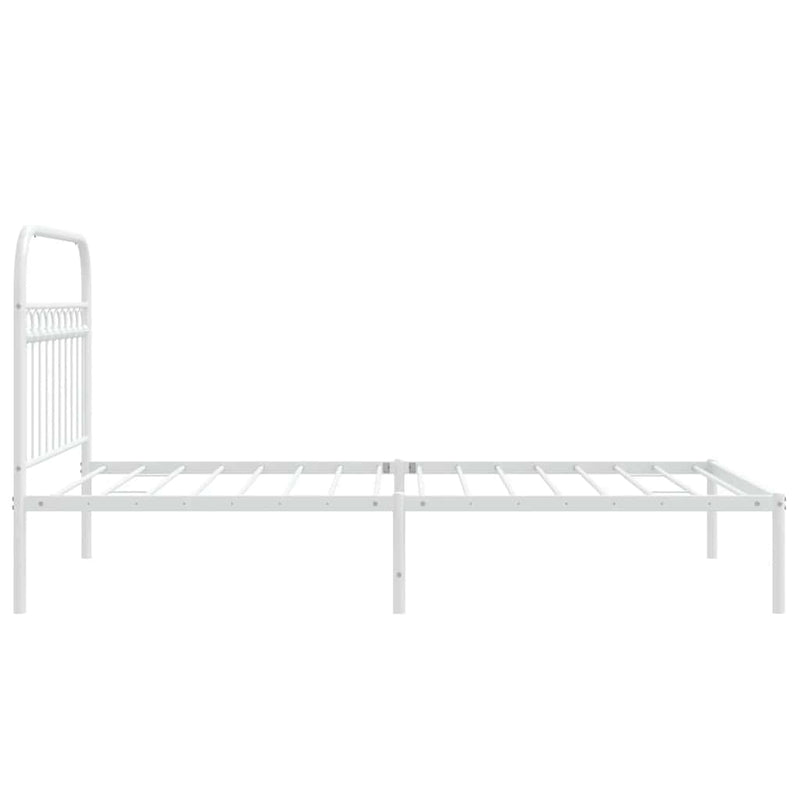 Cadru de pat din metal cu tăblie, alb, 107x203 cm