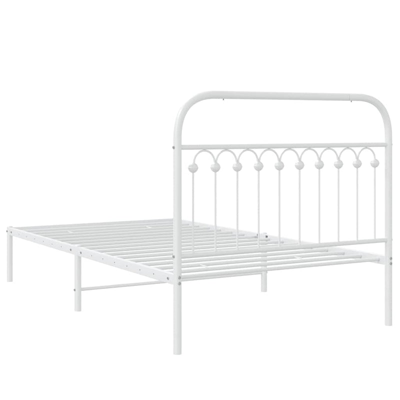 Cadru de pat din metal cu tăblie, alb, 107x203 cm
