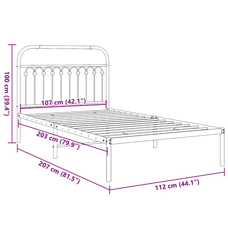 Cadru de pat din metal cu tăblie, alb, 107x203 cm