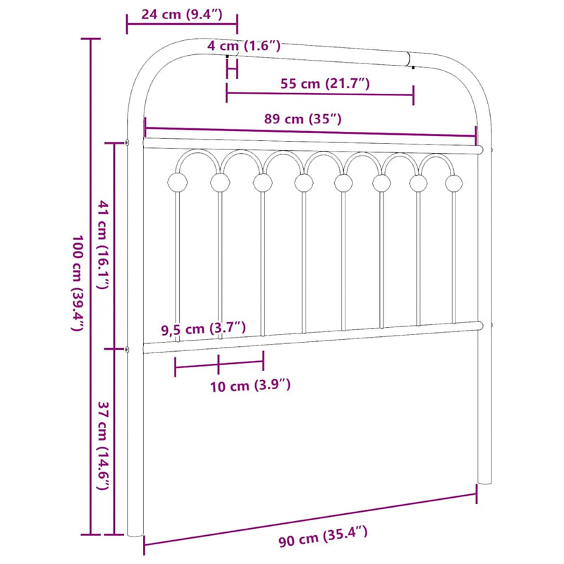 Tăblie de pat de schimb metalică, alb, 90 cm