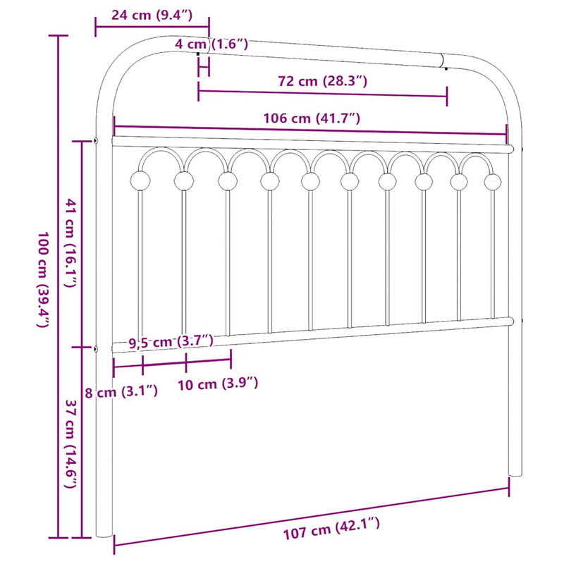 Tăblie de pat de schimb metalică, alb, 107 cm