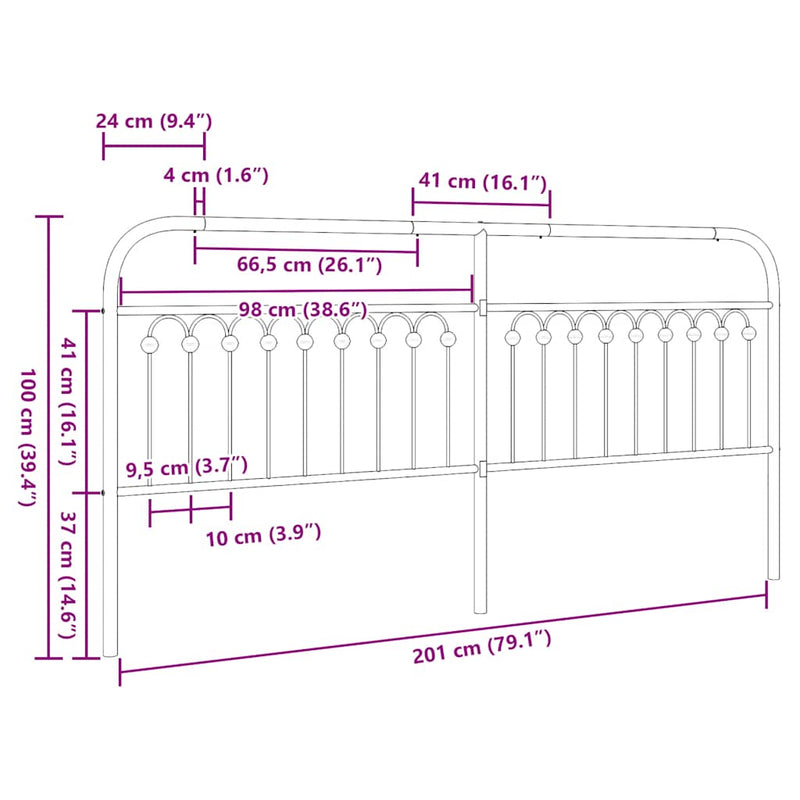 Tăblie de pat de schimb metalică, alb, 200 cm