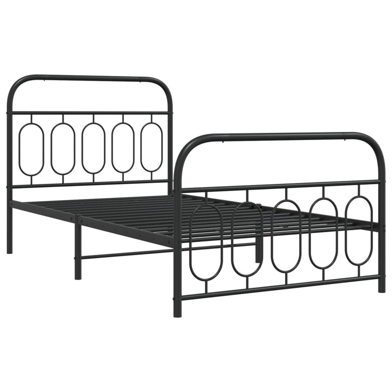 Cadru pat metalic cu tăblii de cap/picioare, negru, 107x203 cm