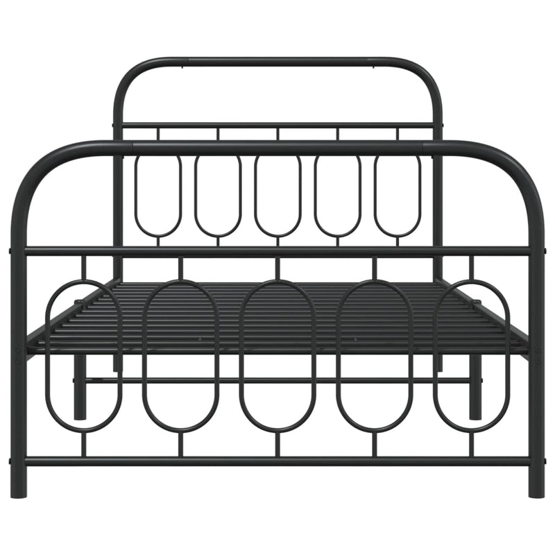 Cadru pat metalic cu tăblii de cap/picioare, negru, 107x203 cm