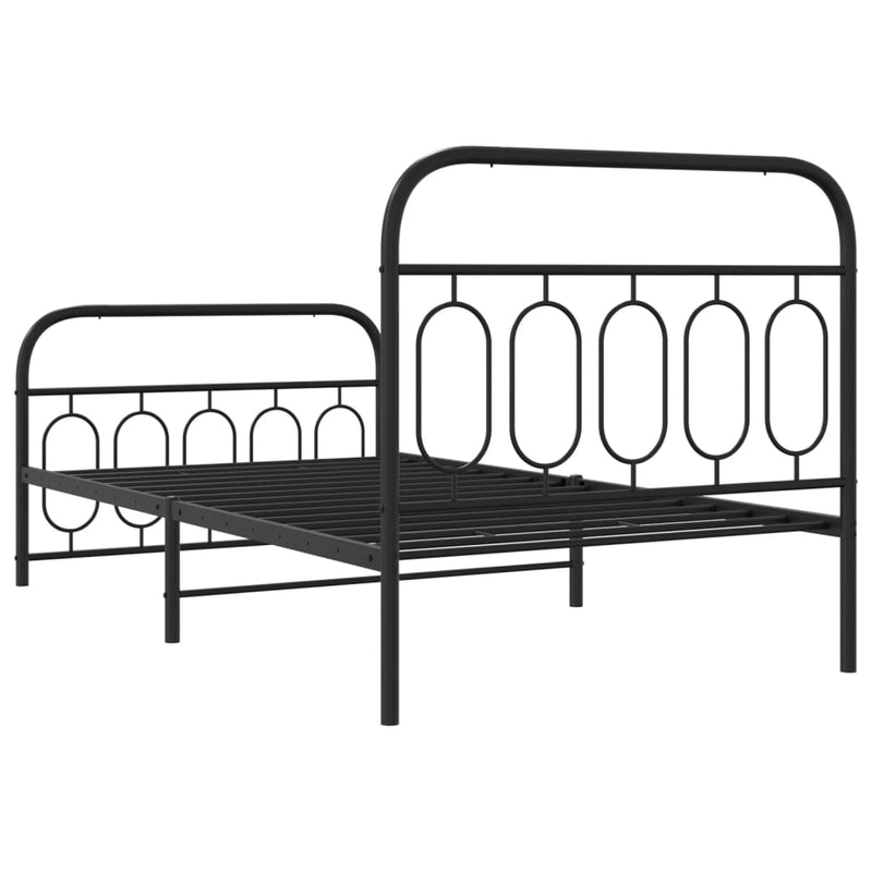 Cadru pat metalic cu tăblii de cap/picioare, negru, 107x203 cm