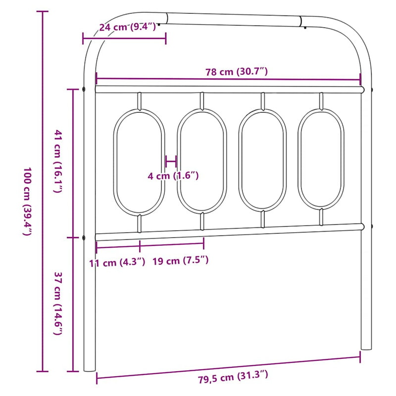Tăblie de pat de schimb metalică, negru, 80 cm
