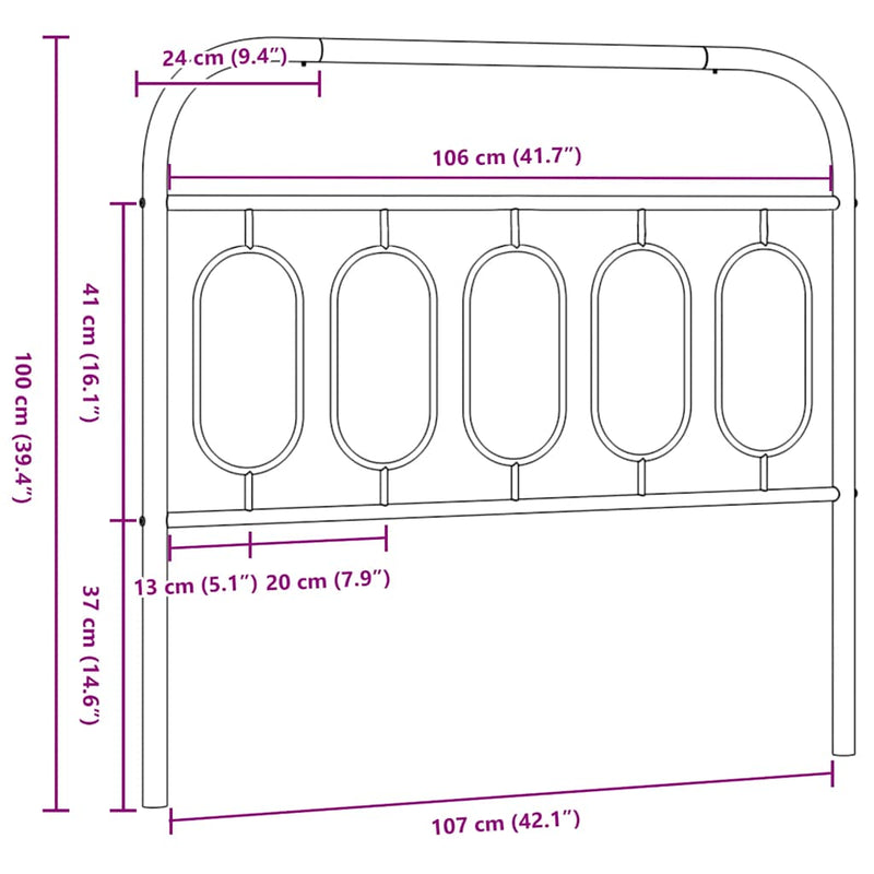 Tăblie de pat de schimb metalică, negru, 107 cm