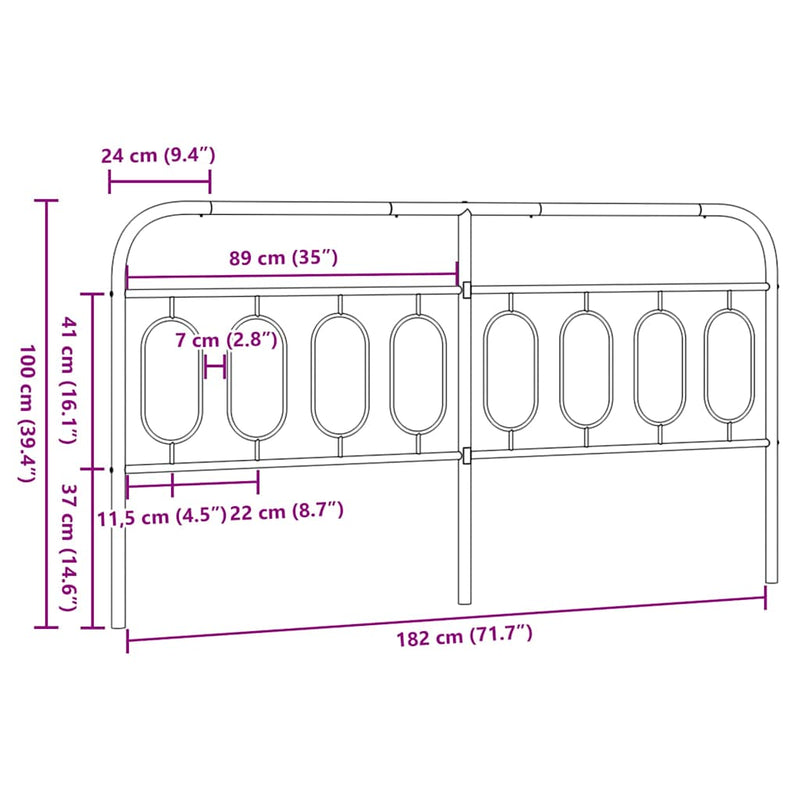 Tăblie de pat de schimb metalică, negru, 183 cm