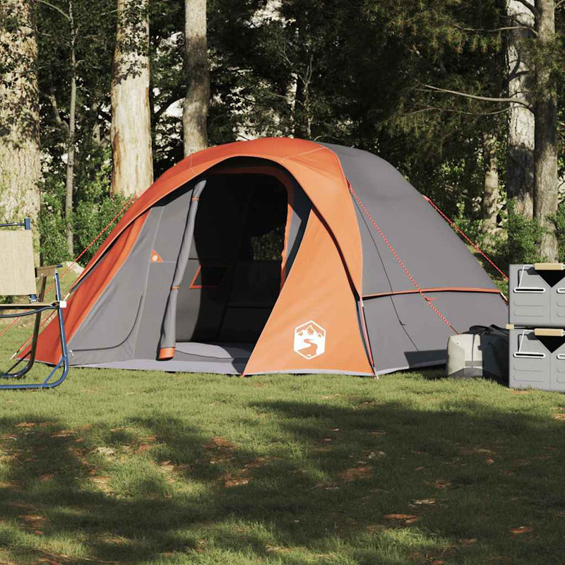 Cabină cort de camping 4 persoane gri și portocaliu impermeabil