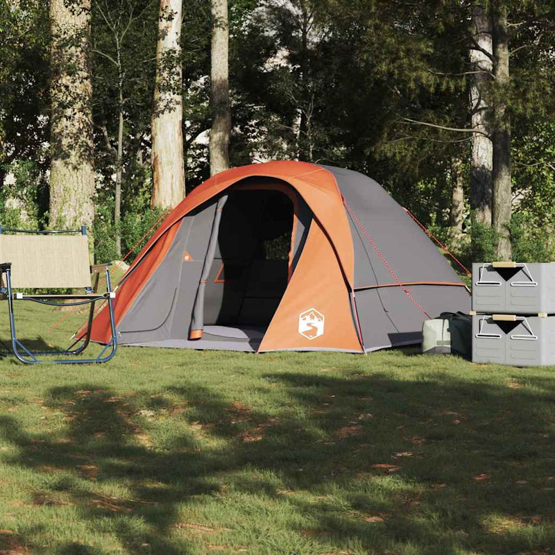 Cabină cort de camping 4 persoane gri și portocaliu impermeabil