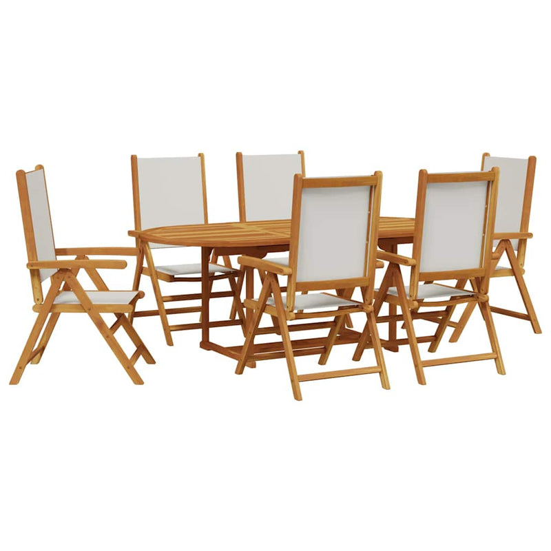 Set mobilier de grădină 7 piese textil alb crem/lemn masiv