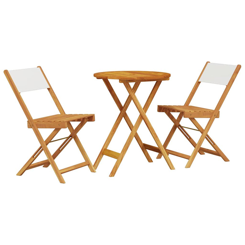 Set mobilier bistro, 3 piese, textil alb crem/lemn masiv