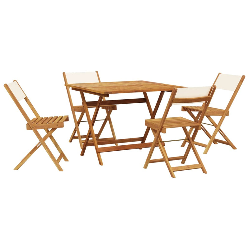 Set mobilier de grădină 5 piese textil alb crem/lemn masiv