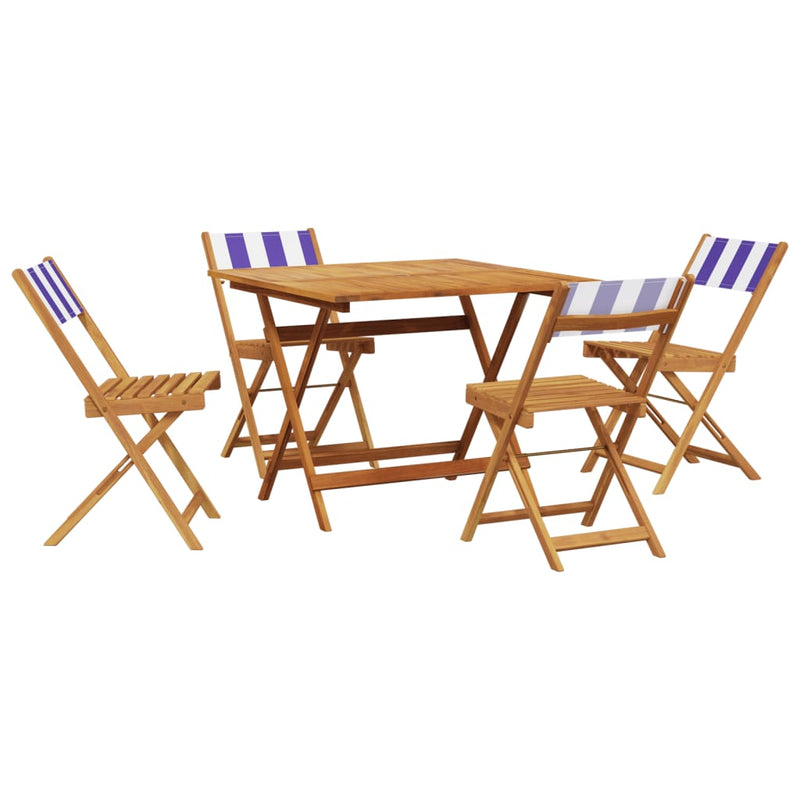 Set mobilier de grădină 5 piese textil albastru alb/lemn masiv