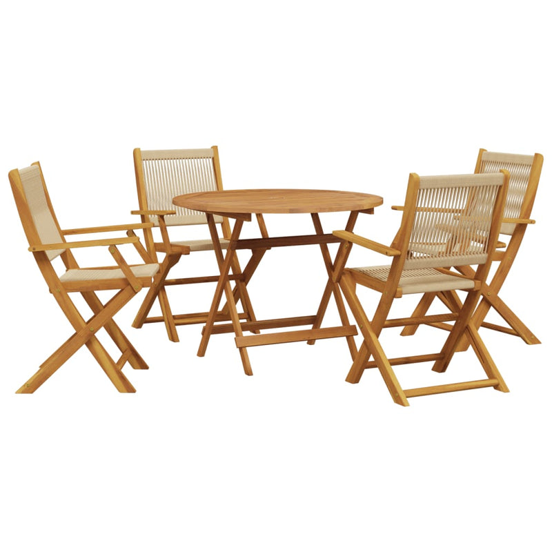 Set mobilier de grădină 5 piese polipropilenă bej/lemn masiv