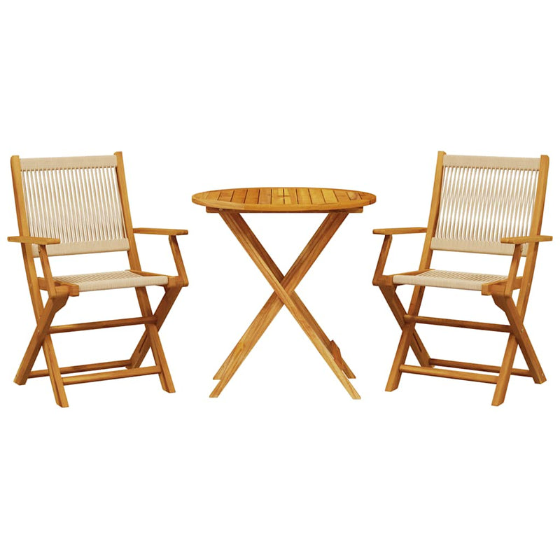 Set mobilier bistro, 3 piese, bej, polipropilenă și lemn masiv