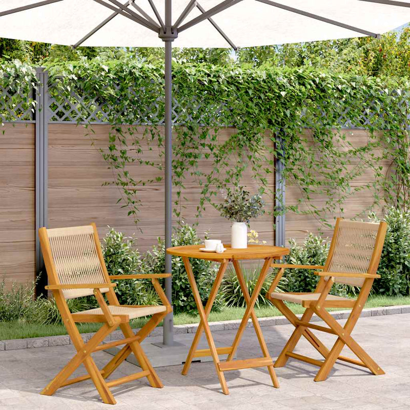 Set mobilier bistro, 3 piese, bej, polipropilenă și lemn masiv