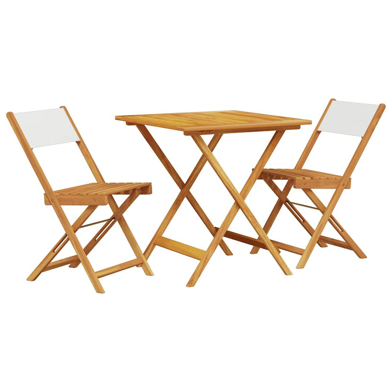 Set mobilier bistro, 3 piese, textil alb crem/lemn masiv