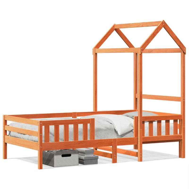 Cadru de pat cu acoperiș maro ceruit 90x190cm lemn masiv pin