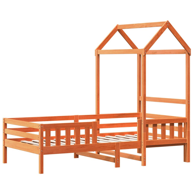 Cadru de pat cu acoperiș maro ceruit 90x190cm lemn masiv pin