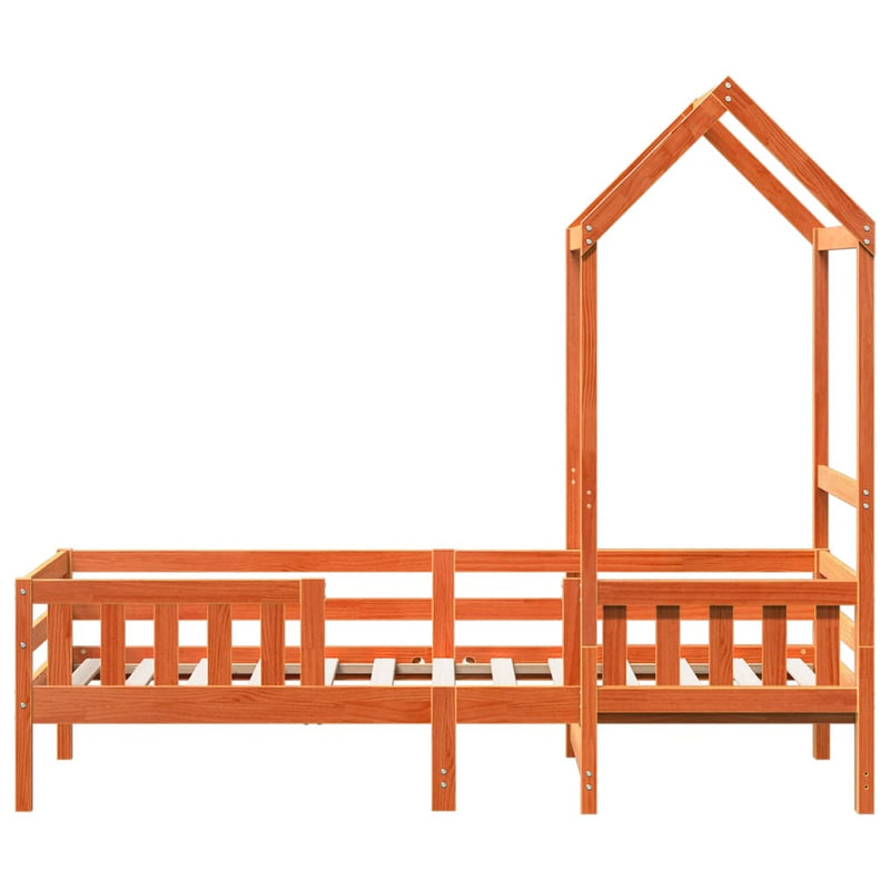 Cadru de pat cu acoperiș maro ceruit 90x190cm lemn masiv pin