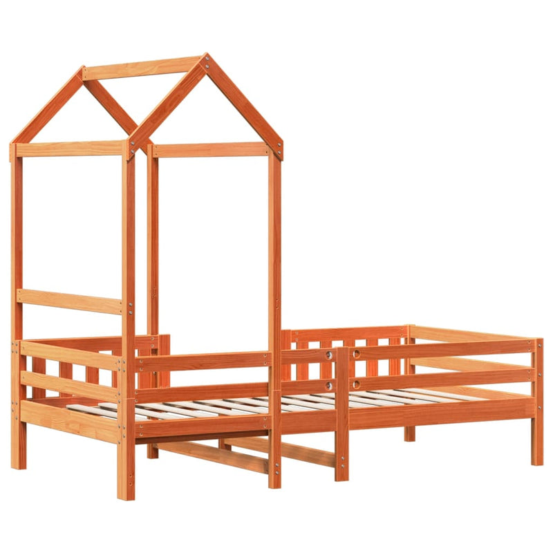 Cadru de pat cu acoperiș maro ceruit 90x190cm lemn masiv pin