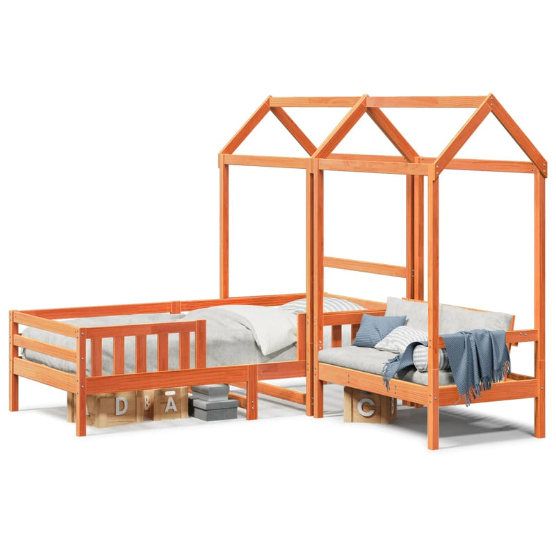 Set pat bancă cu acoperiș maro ceruit 90x200cm lemn masiv pin
