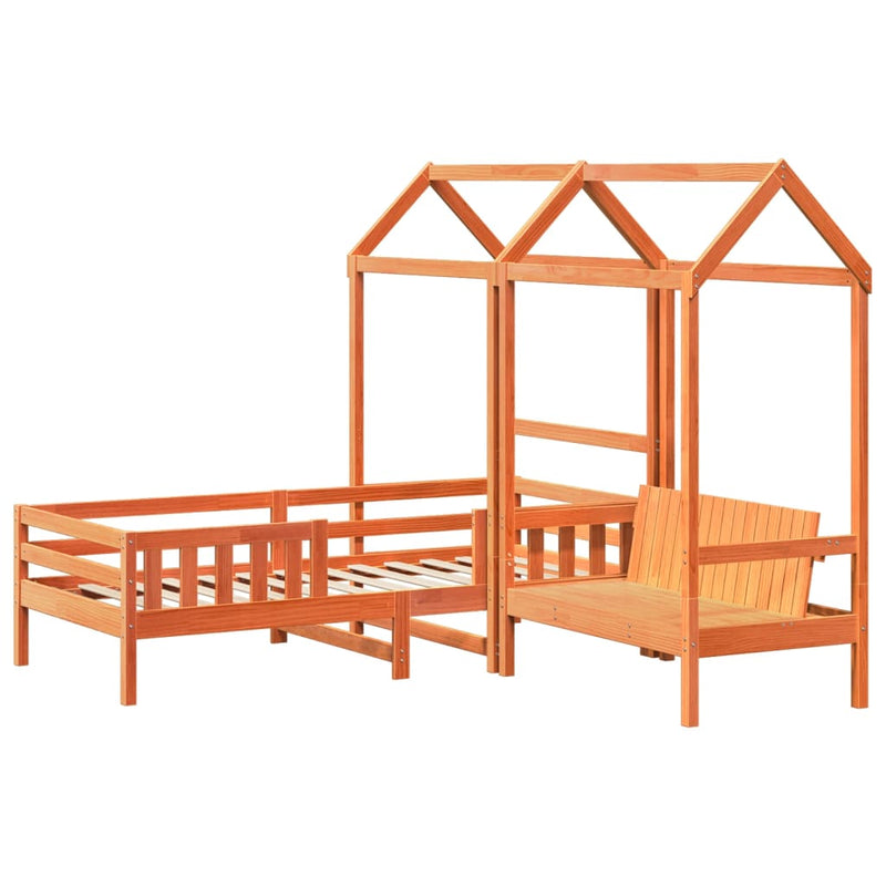 Set pat bancă cu acoperiș maro ceruit 90x200cm lemn masiv pin