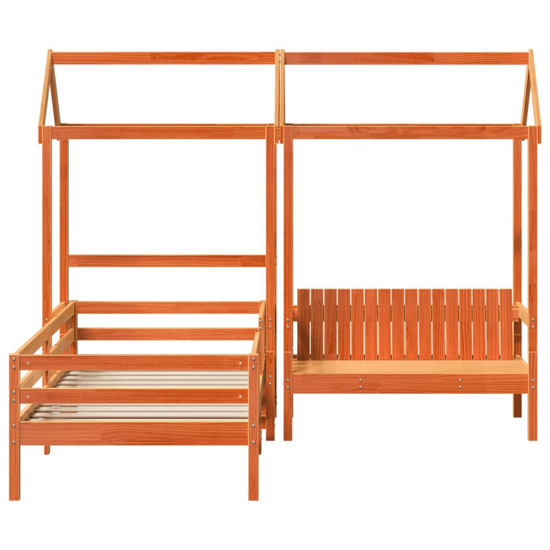 Set pat bancă cu acoperiș maro ceruit 90x200cm lemn masiv pin