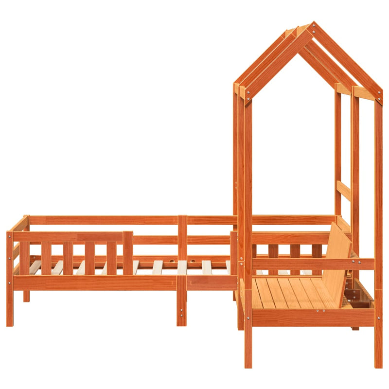 Set pat bancă cu acoperiș maro ceruit 90x200cm lemn masiv pin
