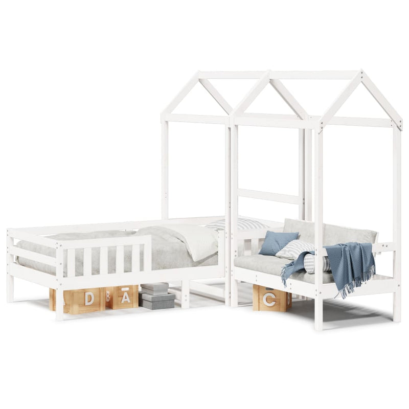 Set pat bancă cu acoperiș, alb, 75x190 cm, lemn masiv de pin