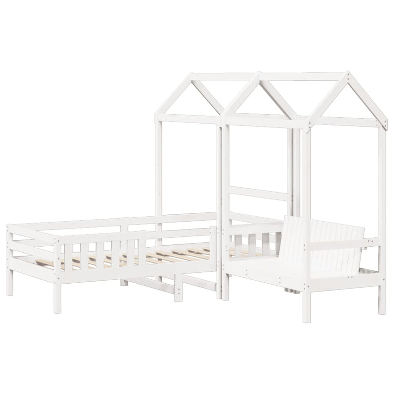 Set pat bancă cu acoperiș, alb, 75x190 cm, lemn masiv de pin