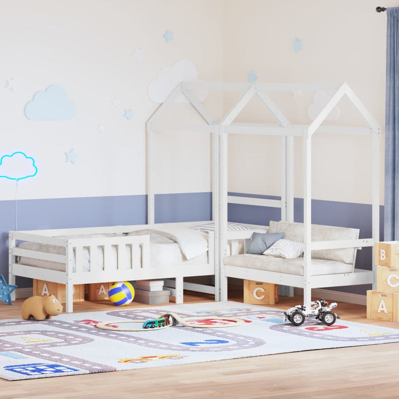 Set pat bancă cu acoperiș, alb, 75x190 cm, lemn masiv de pin