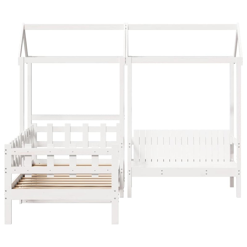 Set pat de zi/bancă cu acoperiș alb 80x200 cm lemn masiv de pin