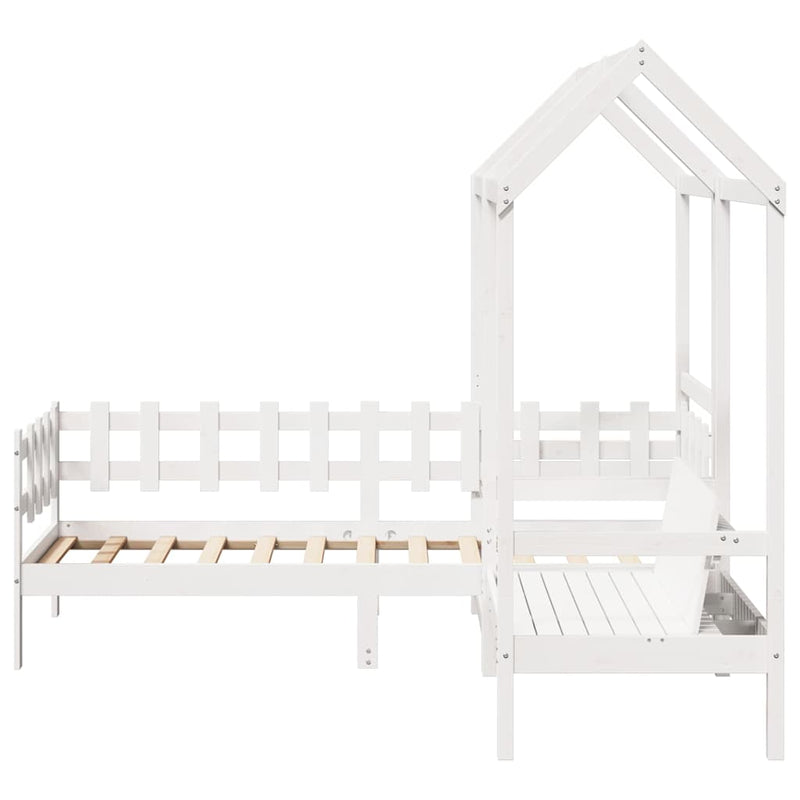 Set pat de zi/bancă cu acoperiș alb 80x200 cm lemn masiv de pin