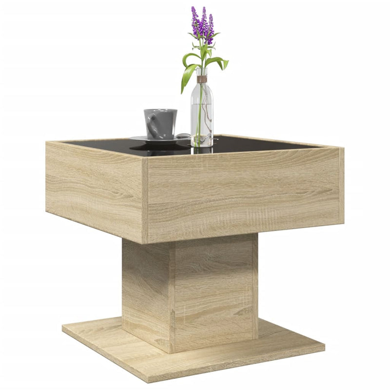 Măsuță de cafea cu LED stejar sonoma 50x50x45 cm lemn prelucrat