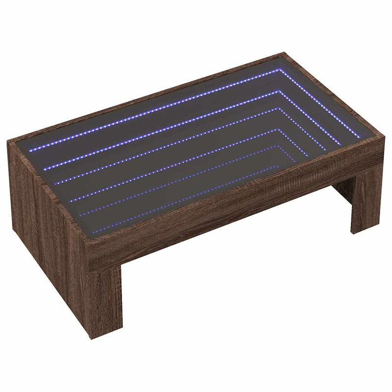 Măsuță de cafea cu LED infinity, stejar maro, 90x50x30 cm