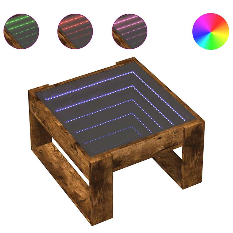 Măsuță de cafea cu LED infinity, stejar fumuriu, 50x53x30 cm