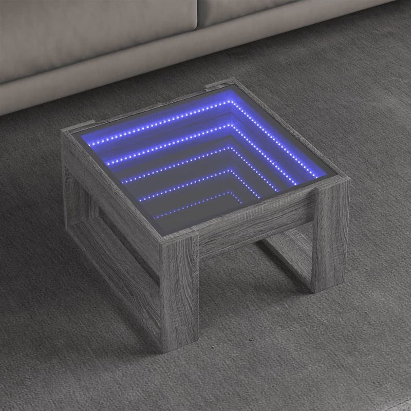 Măsuță de cafea cu LED infinity, gri sonoma, 50x53x30 cm
