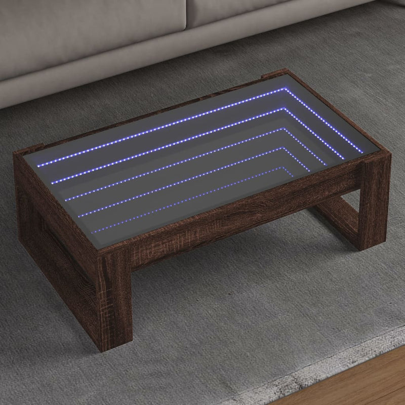 Măsuță de cafea cu LED infinity, stejar maro, 90x53x30 cm