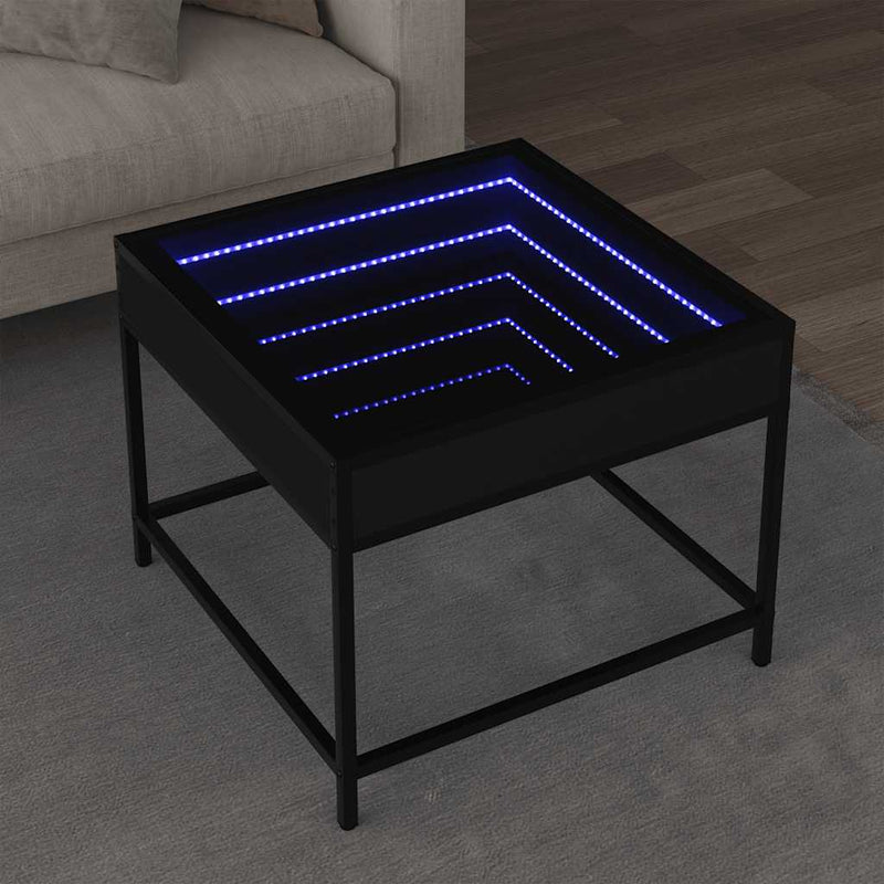Măsuță de cafea cu LED infinity, negru, 50x50x41 cm