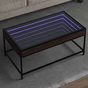 Măsuță de cafea cu LED infinity, stejar maro, 90x50x41cm