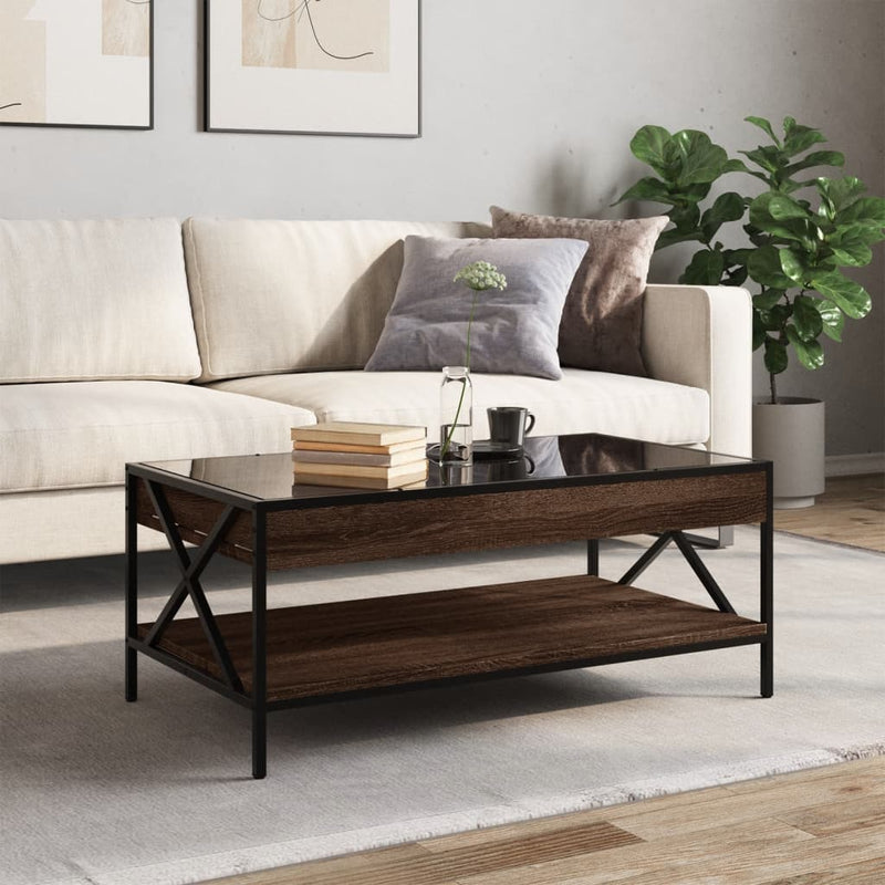 Măsuță de cafea cu LED infinity, stejar maro, 90x50x38 cm