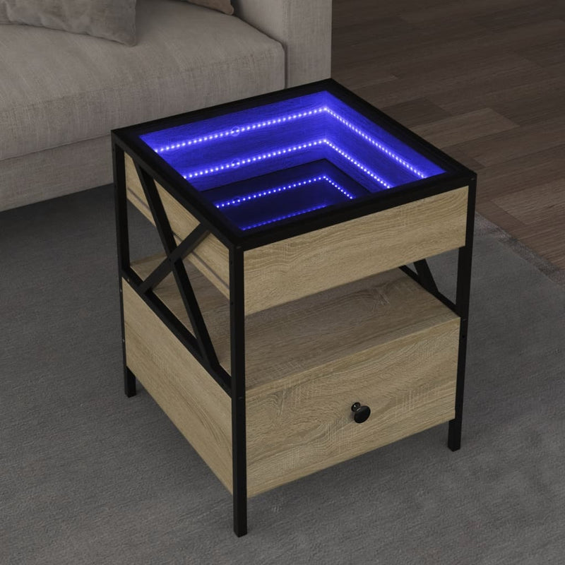 Măsuță de cafea cu LED infinity, stejar sonoma, 40x40x51 cm
