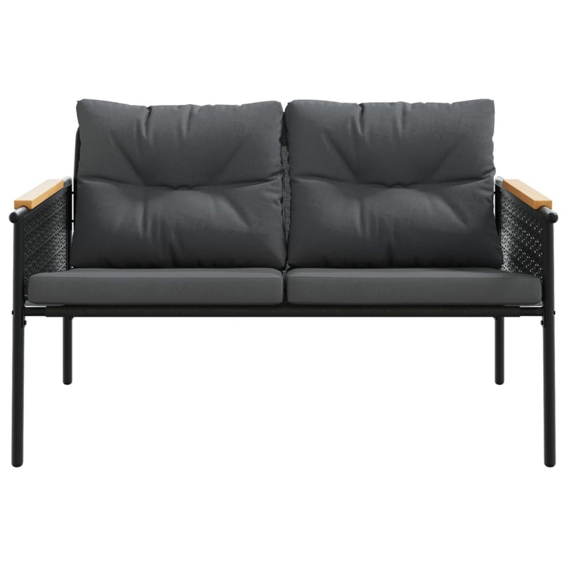 Set mobilier de balcon, 3 piese, cu perne, negru, oțel