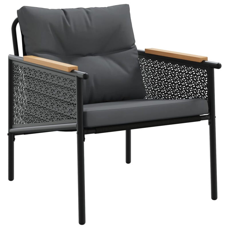 Set mobilier de balcon, 3 piese, cu perne, negru, oțel