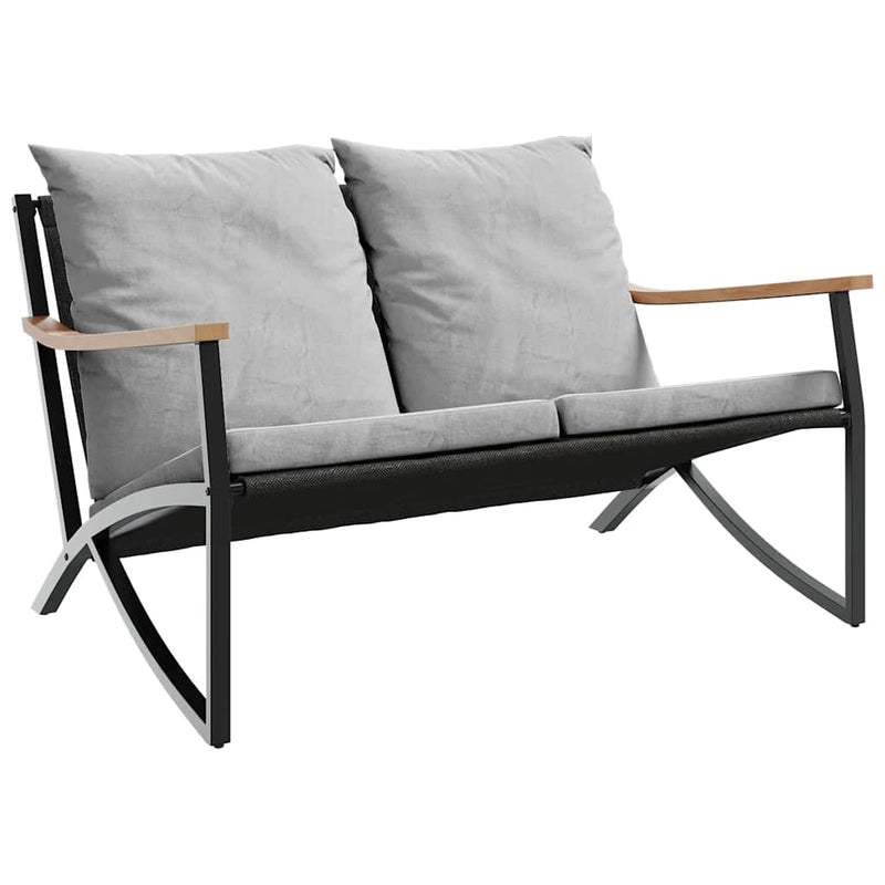 Set mobilier de balcon, 3 piese, cu perne, negru, oțel