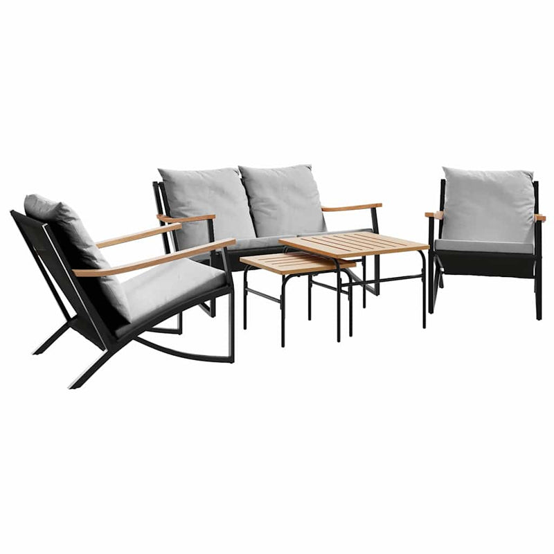 Set mobilier de balcon, 5 piese, cu perne, negru, oțel