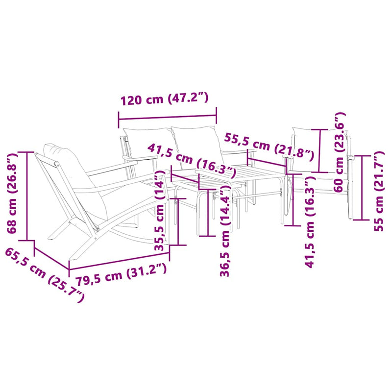 Set mobilier de balcon, 5 piese, cu perne, negru, oțel