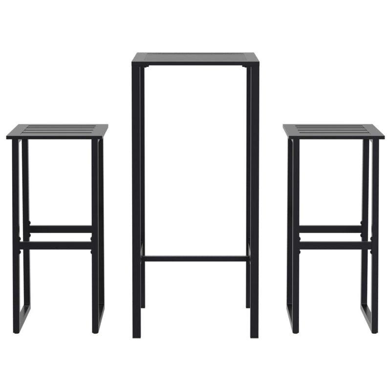 Set bar de grădină 3 piese, negru, oțel vopsit electrostatic